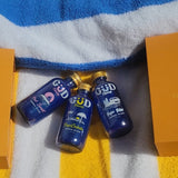 Three blue bottles with a logo on a striped towel Gudtonics - view 2