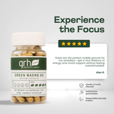 Green Maeng Da Kratom Capsules - customer review highlight - balanced-strain GRH Kratom green maeng da capsules - premium MAP-protected kratom, lab-tested mitragynine, manufactured in Austin, wholesale and bulk for retailers - view 6
