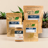 Relax Blend Kratom Powder - lifestyle and packaging context - unwinding GRH Kratom relax blend powder - premium MAP-protected kratom, lab-tested mitragynine, manufactured in Austin, wholesale and bulk for retailers - view 2