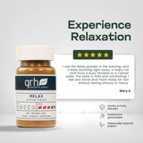 Relax Blend Kratom Powder - customer review highlight - unwinding GRH Kratom relax blend powder - premium MAP-protected kratom, lab-tested mitragynine, manufactured in Austin, wholesale and bulk for retailers - view 6